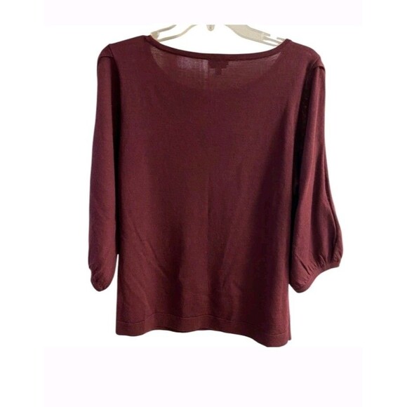 Talbots Sweater Boat neck 3/4 Slit Sleeve Maroon Pure Merino Wool Large - Picture 3 of 7